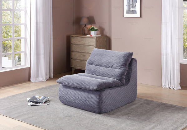 English Elm Single Sofa Chair Cozy Corduroy Compression Lounge Bean Bag with Plush Backrest for Relaxation Gray W3199P278599