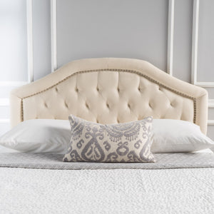 English Elm Tufted Queen Headboard with Nailhead Trim Solid Wood Frame Adjustable Iron Legs Beige 57875.00