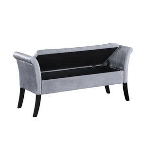 English Elm Velvet Upholstered Storage Bench with Button Tufting, Flared Arms and Wooden Legs, Luxe Hidden Storage Silver B016P383445