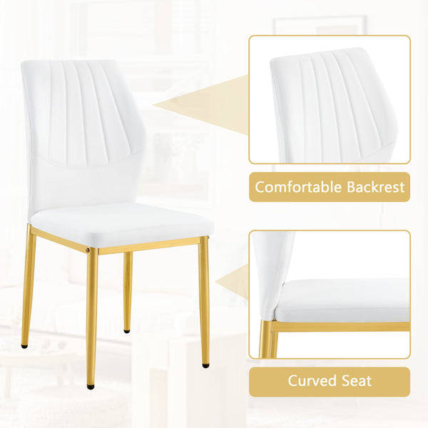 English Elm Table and Chair Set Oval Tempered Glass Top with Gold Base Glam Dining Room 7 Piece Transparent,White+Gold W1151S04728