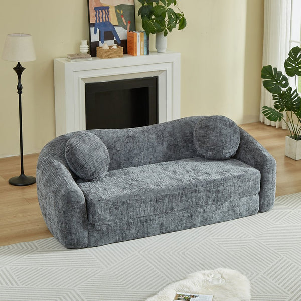 English Elm 86-inch Curved Chenille Convertible Sofa Recliner Frameless Folding Two-seater for Living Room Grey W3505P452818