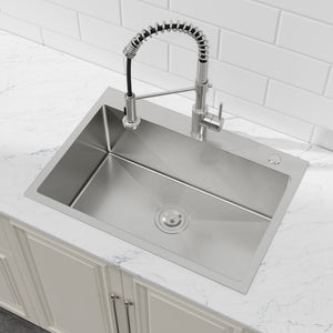 English Elm Stainless Steel Handmade Single Bowl Overmount Kitchen Sink Dark Gray Matte Finish T3177P370628