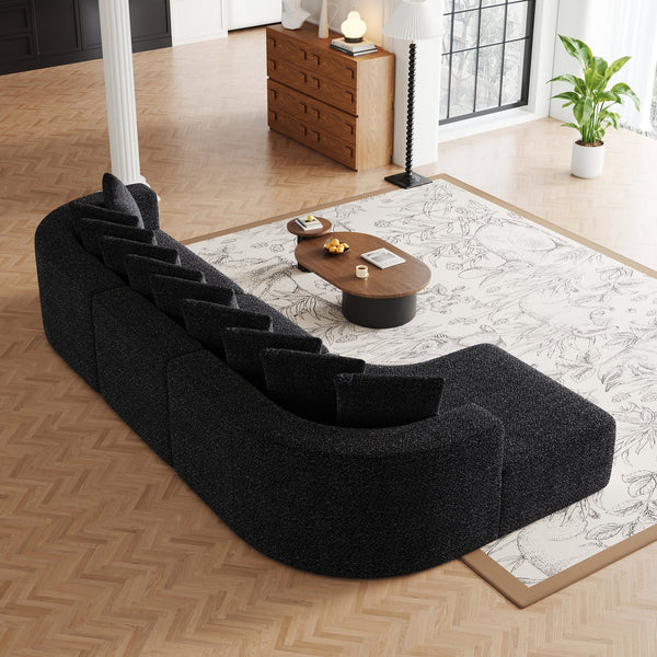 English Elm 131.1-inch Chenille Cloud Curved Sectional with Chaise Memory Foam Cushions 10 Pillows W3505S00012
