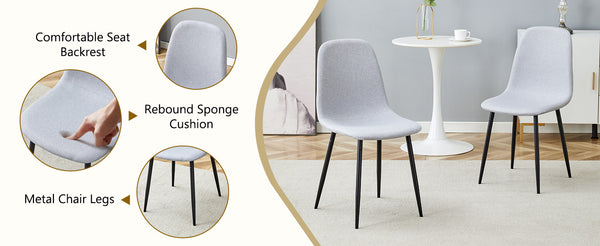 English Elm Table and Chair Set Marble Look Glass Top with Six Linen Seats for Modern Dining W1151S04627