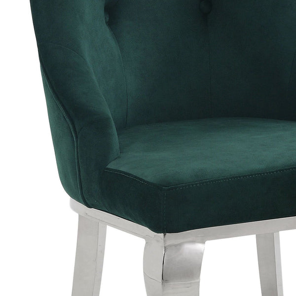 English Elm Dekel Upholstered High-Back Dining Chair Set of 2 with Tufted Padded Back, Stainless Frame and Legs Dark Green,Silver 49 L x 34 W x 25 H B2726P338651
