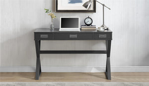 English Elm Crossmark Campaign Style Writing Desk with Three Drawers and Powder Coated Metal Legs B2733P445251