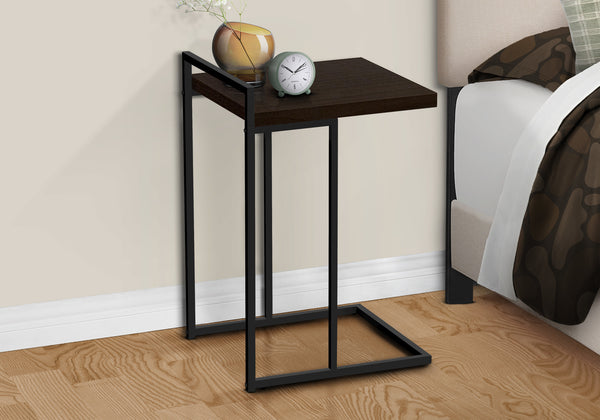 English Elm Accent Table, C-Shaped Side Table For Living Rooms & Bedrooms, Espresso Laminate With Black Metal Base B2710P219374