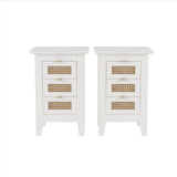 Hearth and Haven Wooden Nightstands Set Of 2 with Rattan-Woven Surfaces and Three Drawers, Exquisite Elegance with Natural Storage Solutions For Bedroom WF318538AAK