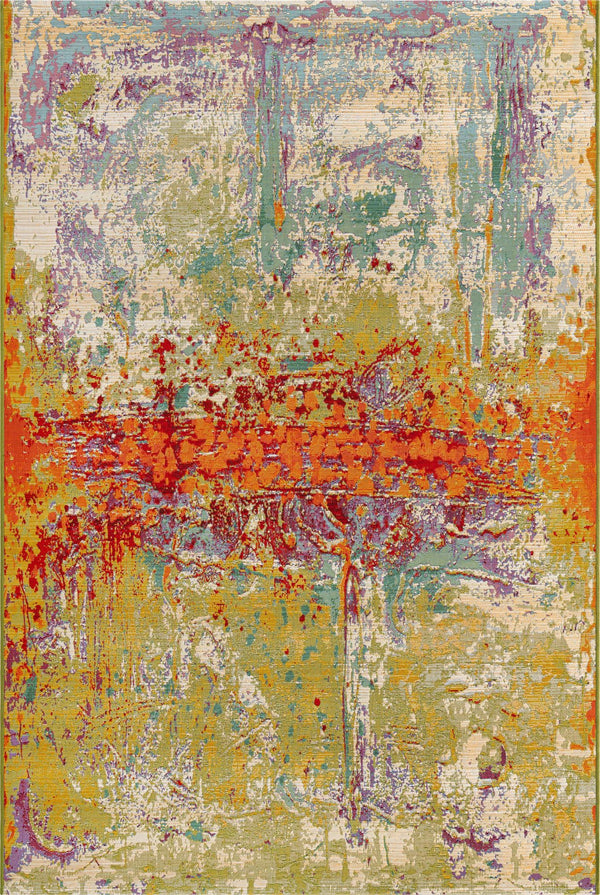 Unique Loom Outdoor Modern Crumpled Machine Made Abstract Rug Multi, Gold/Green/Navy Blue/Orange/Red/Beige/Blue/Brown/Cream 5' 3" x 8' 0"