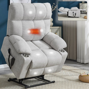 English Elm Dual Motor Power Lift Recliner with Massage Heat and Leatherair Upholstery for Living Room Beige W3224P295282