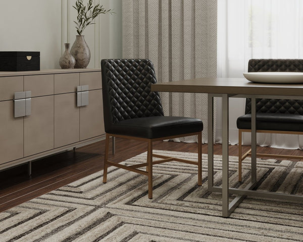 Sunpan LEIGHLAND DINING CHAIR - Timeless Tufted Elegance with Antique Brass Frame for Sophisticated Spaces Black 104910