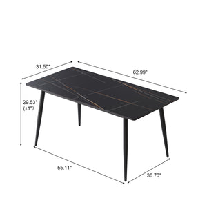 English Elm 62.99" Modern Artificial Stone Dining Table With Black Metal Legs – Seats 6, Contemporary Design W1535S00495