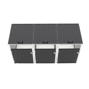 English Elm Garbage Bin Shed Galvanized Steel Enclosure Fits Three Cans with Lockable Waterproof Lid Dark Gray W1598P357716