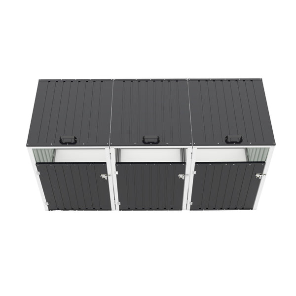 English Elm Garbage Bin Shed Galvanized Steel Enclosure Fits Three Cans with Lockable Waterproof Lid Dark Gray W1598P357716