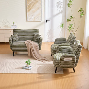 English Elm Modern tufted two-seater sofa with boucle upholstery, tapered legs, storage pockets and plush comfort for small spaces and offices Olive Green W395P376589