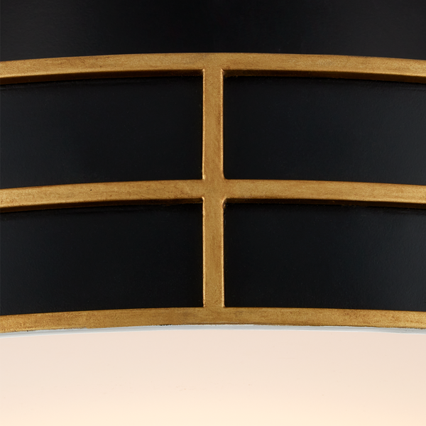 Fielding Modern Black Flush Mount Light Fixture with Gold Accents & LED Diffuser for Glam Spaces
