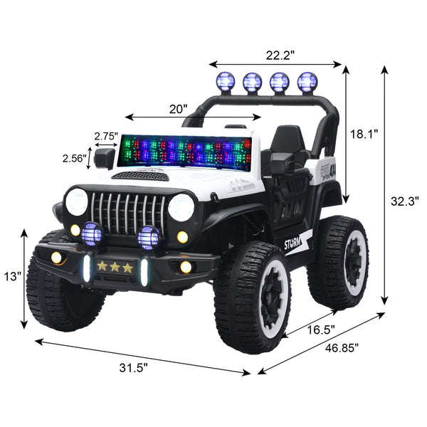 English Elm 24v Two Seat Kids Ride on Car with 4wd Motor Remote Control and Led Lights White W509P378204