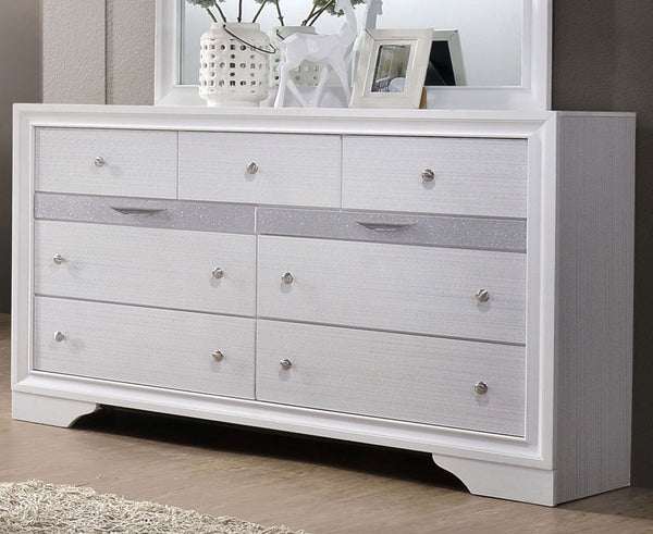 English Elm White Dresser with Mirror Set – Gleaming Silver Accents, Hidden Jewelry Drawer, English Dovetail Craftsmanship B2741S00551