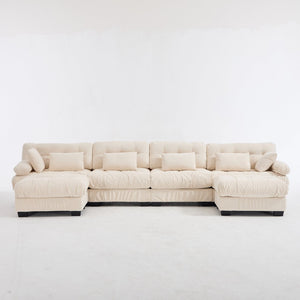 English Elm U Shaped Modular Cloud Sectional with Plush Flannelette Upholstery Deep Seat Living Room Sofa Beige W2120S00053