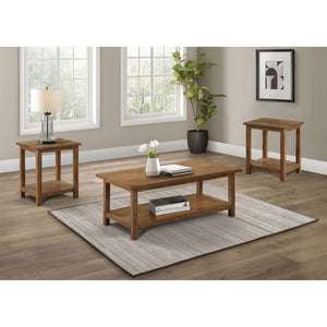 English Elm Castleton Pine Wood 3 Piece Living Room Table Set with Rustic Distressed Craftsman Finish B062S01644