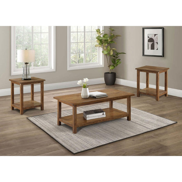 English Elm Castleton Pine Wood 3 Piece Living Room Table Set with Rustic Distressed Craftsman Finish B062S01644