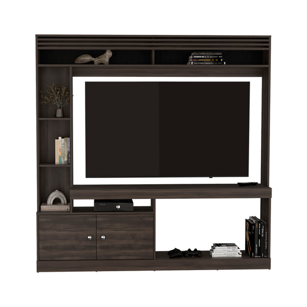 English Elm Flagler Dark Walnut Entertainment Center with Open Shelves, Closed Cabinets & Durable Engineered Wood (69) B092S00272