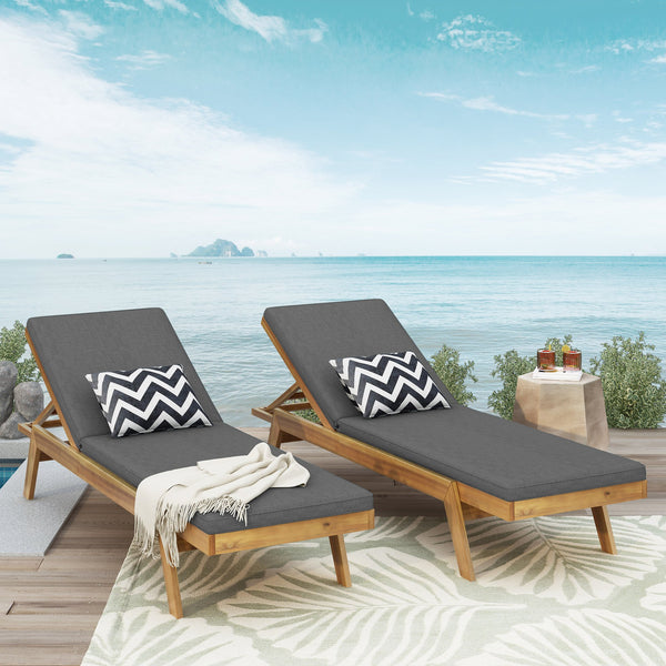 English Elm Christopher Knight Home® - Caily Chaise Lounge Set - Stylish Acacia Wood, Adjustable Recline, Water-Resistant Cushions For Outdoor Bliss 71346.00DGRY