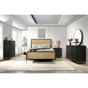 English Elm Anser Black 3-Drawer Nightstand with Wire-Brushed Finish, Gold Legs & Ball Knobs — Elegant Storage Solution B062P299882