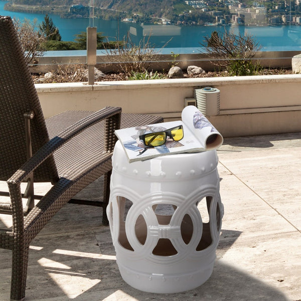 English Elm Outsunny 14" X 17" Elegant Ceramic Garden Stool - Versatile Accent Table With Double-Coin Design W2225P200502-GIGA