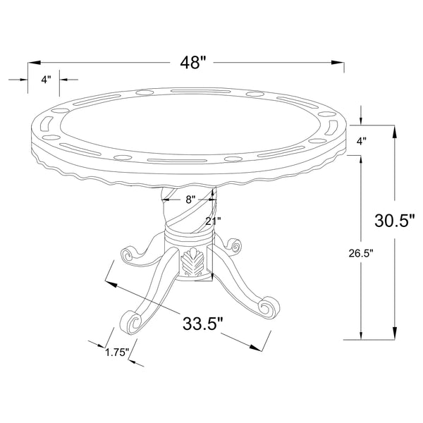 English Elm Brenton Round Tobacco Game Table with Pedestal Base, 8 Cupholders & Carved Ribbon Motif Elegance B062S01102