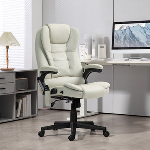 English Elm HOMCOM Executive Massage Office Chair with 6-Point Vibration, Lumbar Heat, Recline & Remote Control Beige W2225P229770