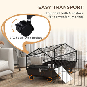 English Elm Pawhut Rolling Small Animal Enclosure with Foldable Run Zone Ramps and Feeding Accessories W2225P173731