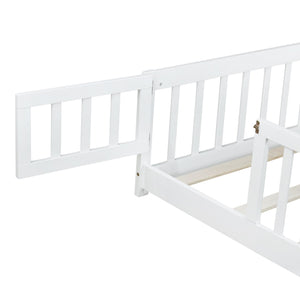 English Elm Full Size Floor Bed With Safety Guardrails & Convenient Door, Eco-Friendly Rubberwood Design In White W504P286379