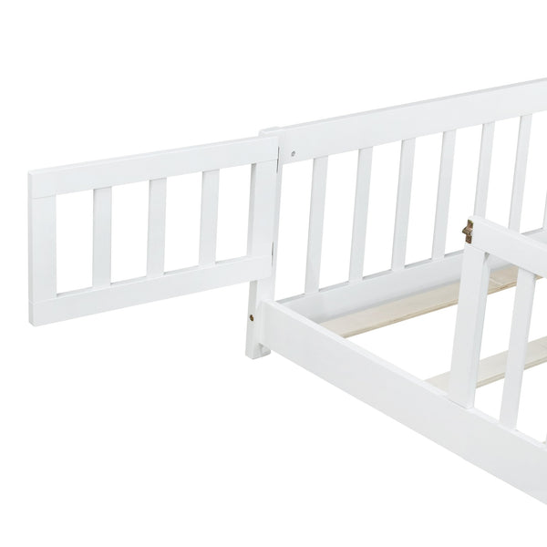 English Elm Full Size Floor Bed With Safety Guardrails & Convenient Door, Eco-Friendly Rubberwood Design In White W504P286379