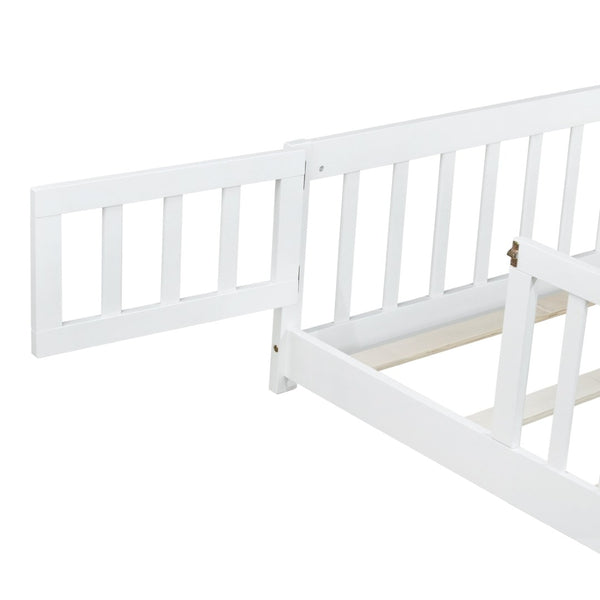 English Elm Full Size Rubberwood Floor Bed with Safety Guardrails and Latching Door for Toddlers White W504P429297