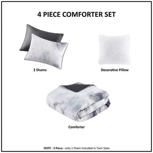 English Elm Full/Queen Watercolor Tie Dye Comforter Set with Piped Microfiber, Antimicrobial Throw Pillow Included B035P203247