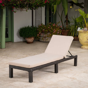 English Elm Christopher Knight Home® - PUERTA Chaise Lounge with Water-Repellent Beige Cushion, Dark Brown PE Rattan Frame, All-Season Comfort N775P247421B