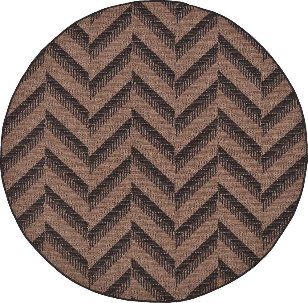 Unique Loom Outdoor Modern Chevron Machine Made Geometric Rug Brown, Brown/Black 6' 1" x 6' 1"