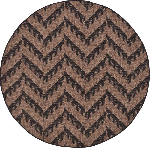 Unique Loom Outdoor Modern Chevron Machine Made Geometric Rug Brown, Brown/Black 6' 1" x 6' 1"