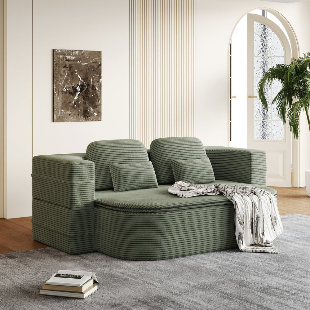 English Elm 75''2-In-1 Foldable Sofa Bed, Cozy Corduroy Lounge Chair With Blanket & Pillows For Versatile Relaxation W834P317048