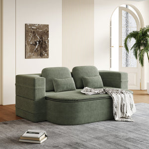 English Elm 75''2-In-1 Foldable Sofa Bed, Cozy Corduroy Lounge Chair With Blanket & Pillows For Versatile Relaxation W834P317048