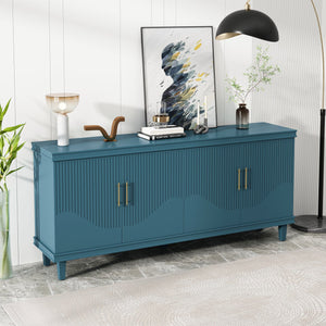 English Elm 70.07"Large Solid Wood 4-Door Cabinet for Living Room Kitchen Bedroom Corridor with 330lb Top Capacity Olive Green W757S00028