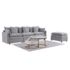 English Elm 108.66"Modern Chenille L-Shaped Sectional Sofa with Convertible Chaise, Solid Wood Frame, Plush Foam Comfort and Ottoman Set for Spacious Living Room Light Gray W1036S00055