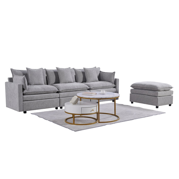 English Elm 108.66"Modern Chenille L-Shaped Sectional Sofa with Convertible Chaise, Solid Wood Frame, Plush Foam Comfort and Ottoman Set for Spacious Living Room Light Gray W1036S00055