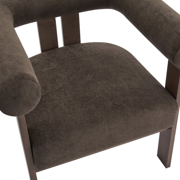 English Elm Christopher Knight Home® - Modern Upholstered Round Arm Accent Chair with Velvet Finish, Elegant Curved Back and Three Legs Design Dark Brown,Walnut 30.5 L x 29 W x 14.5 H N776P216194D
