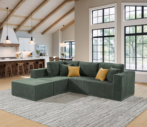 English Elm Full Corduroy Upholstered L-shaped Sectional with Moveable Ottoman Ready to Use Dark Green B2748S00051