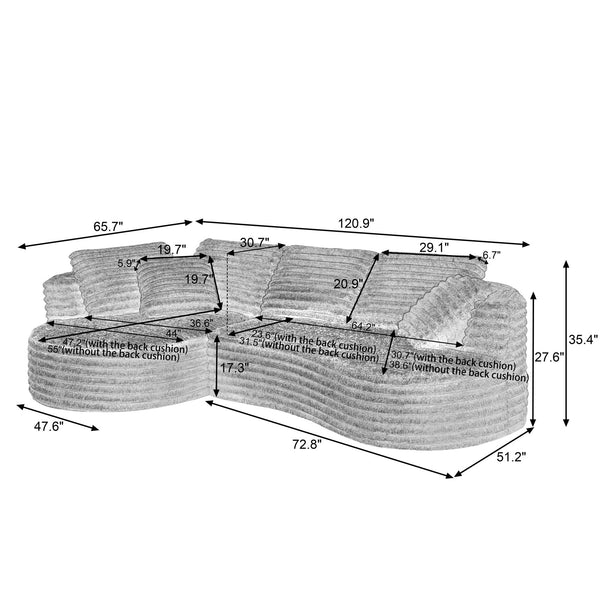 English Elm Modern Curved L-Shape Oversized Sofa: Luxury Minimalist Sleeper Couch For Living Room & Apartment Use W2339S00087