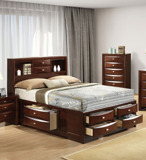 English Elm Contemporary Queen Size Bed With Footboard Drawers & Headboard Bookcase In Rich Cherry Finish B2741S00559