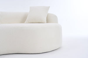 English Elm LY-042 Zen-Inspired S-Curved Dual-Depth Loveseat with Chenille Upholstery, Ready-to-Use Comfort White W2231P329713