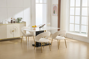 English Elm 061-Set Of 1 Elegant White Velvet Dining Chair With Curved Backrest & Luxe Gold Metal Legs For Style W527P255475